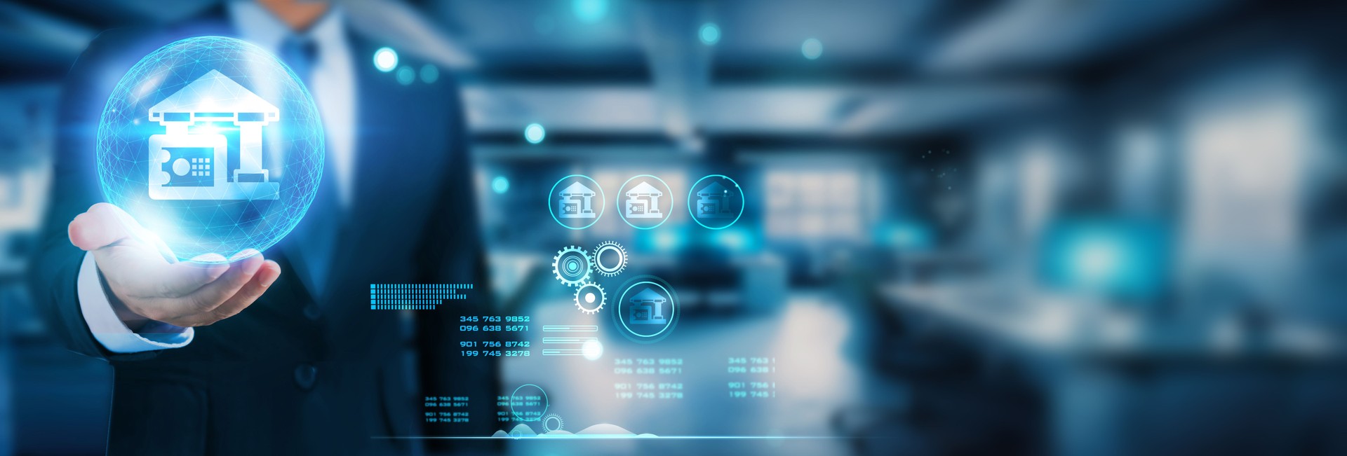 Hand holding global network connection on the forefront of e-banking technology and futuristic innovation.